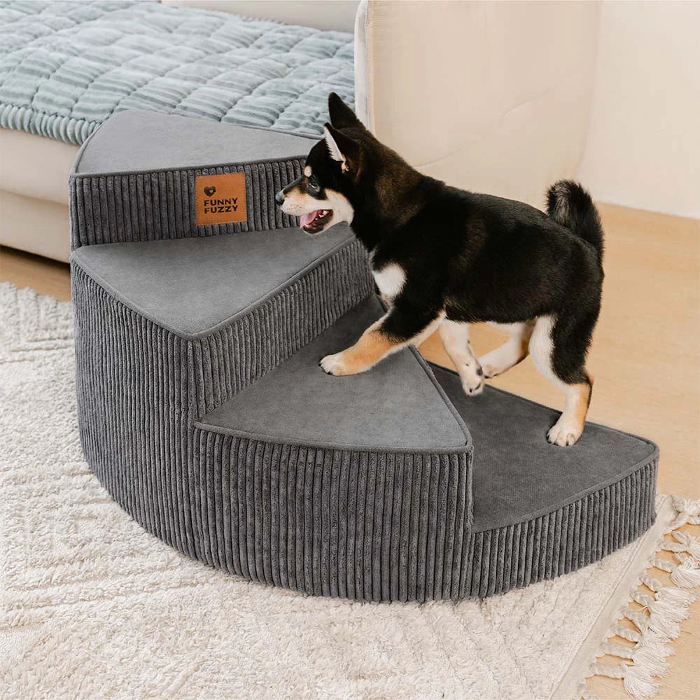 Cozy Corduroy Joint-Friendly Removable Spiral Pet Stairs - CreamyStep