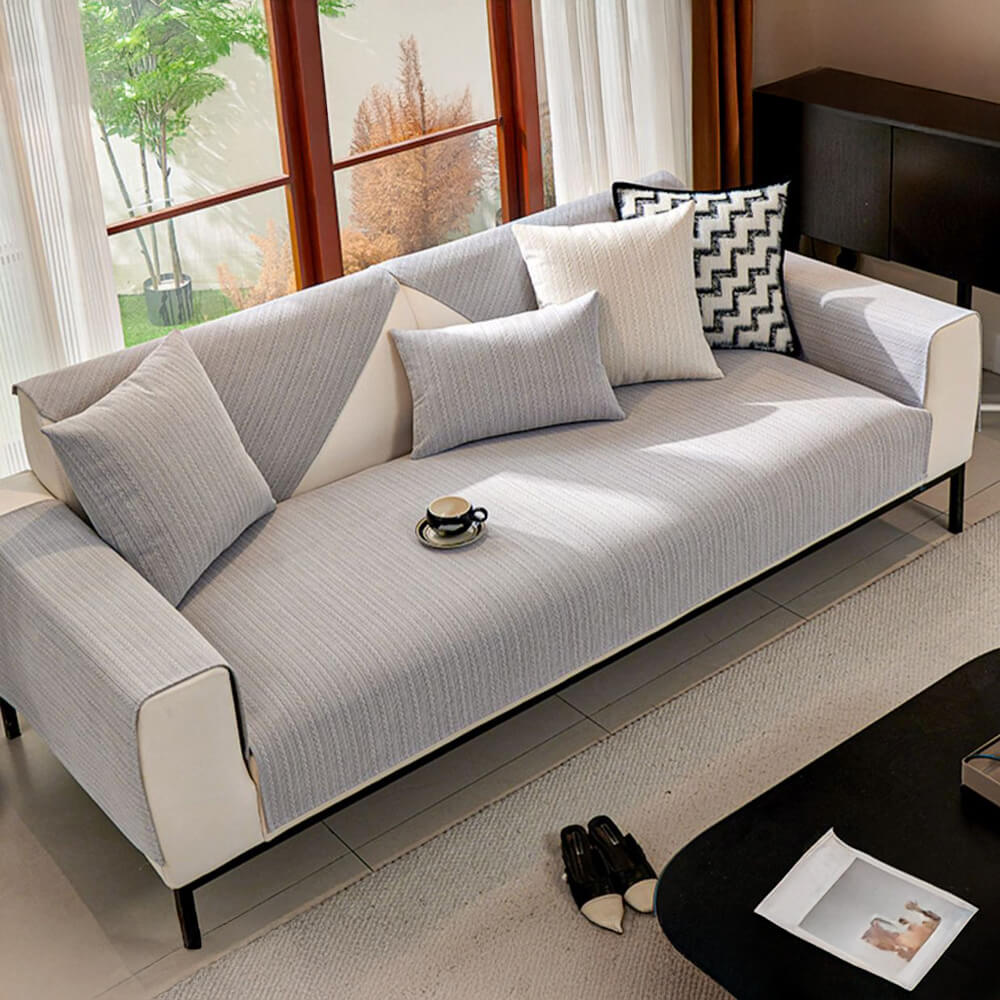 Minimalist Water-resistant Wheat Stripe Design Chenille Couch Cover