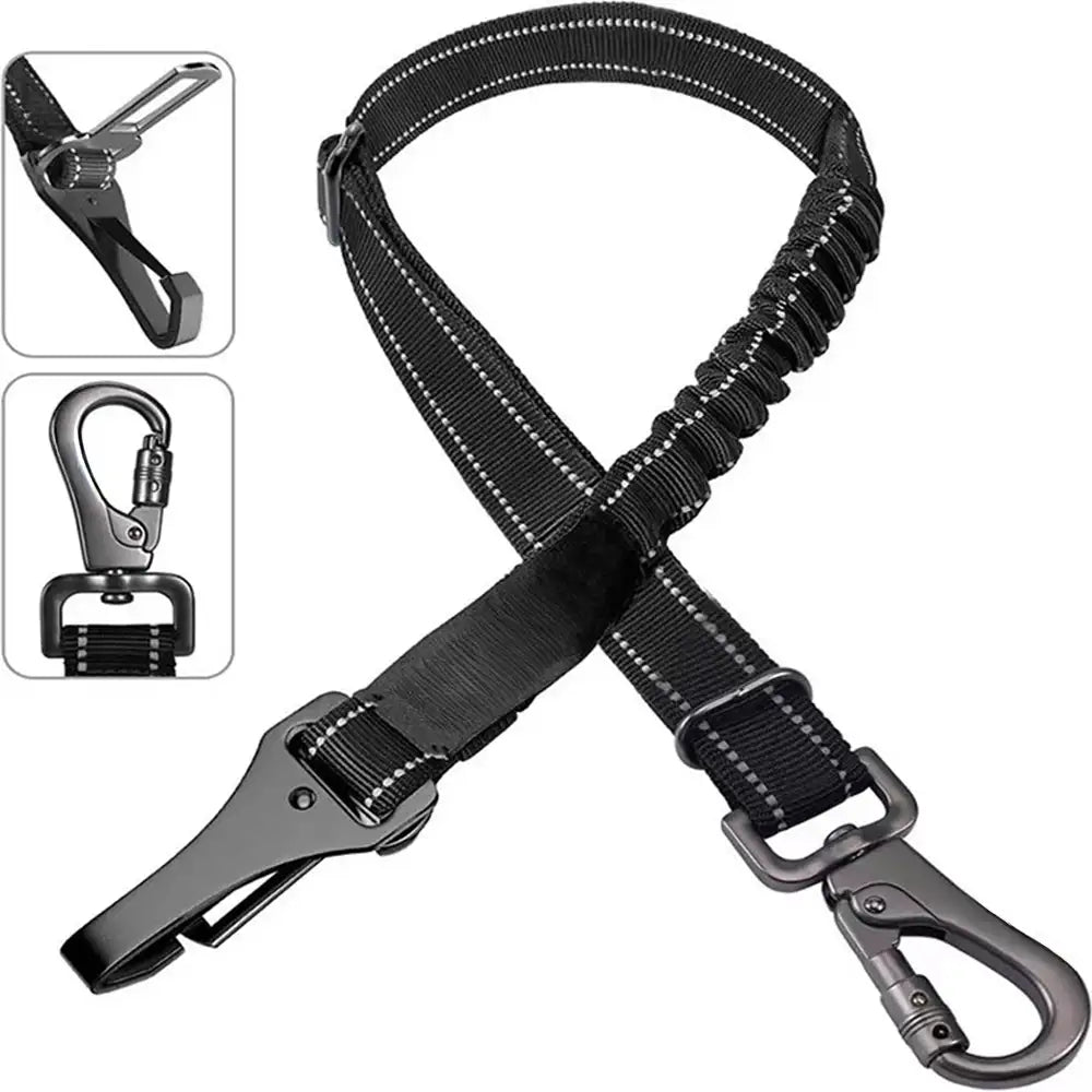 3 in 1 Dog Car Seat Belt Bungee With 360° Lockable Buckle & Hook Latch