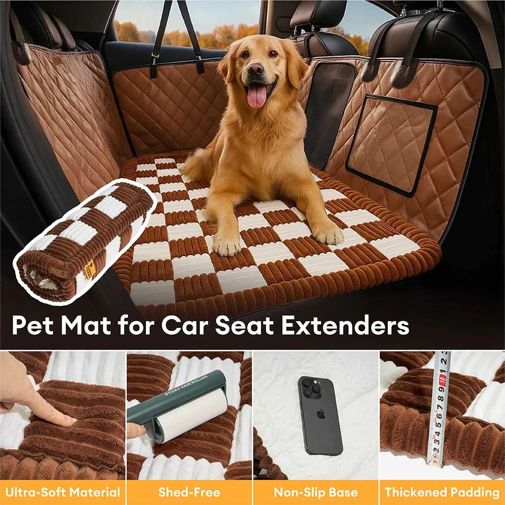 Cozy Plaid Non-Slip Dog Bed Mat for Car Seat Extender