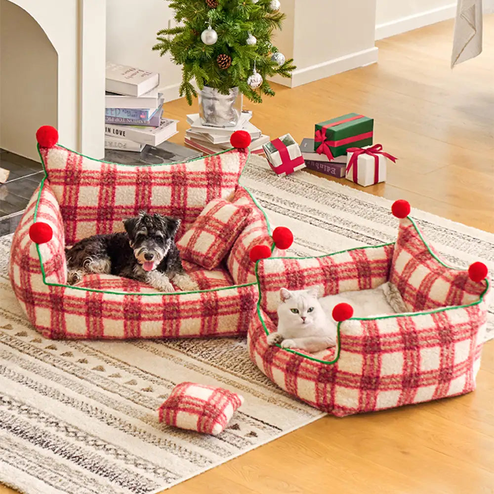 Amusement Park Fashion Plaid Thickened Plush Dog Sofa Bed