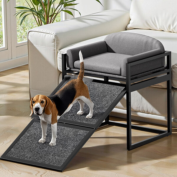 Elevated Pet Sofa Bed with Stairs Ramp for Bedside Lounge or Dog Window Perch