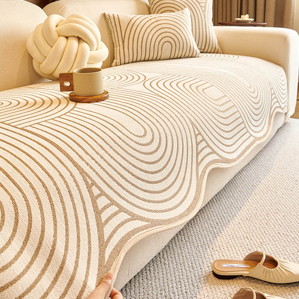Modern Lines Chenille Artistic Sofa Protector Irregular Couch Cover
