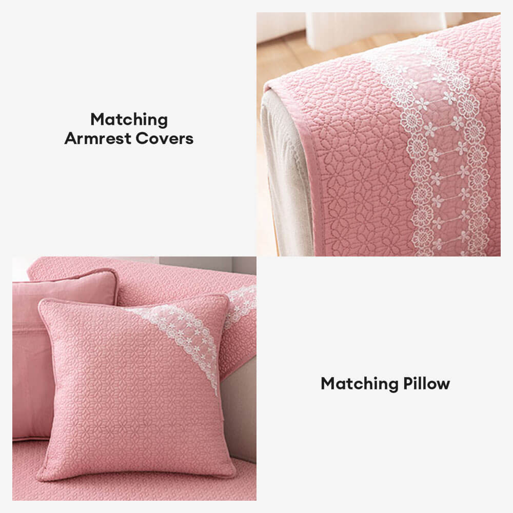 Pure Cotton Lace Trim Embossed Couch Cover