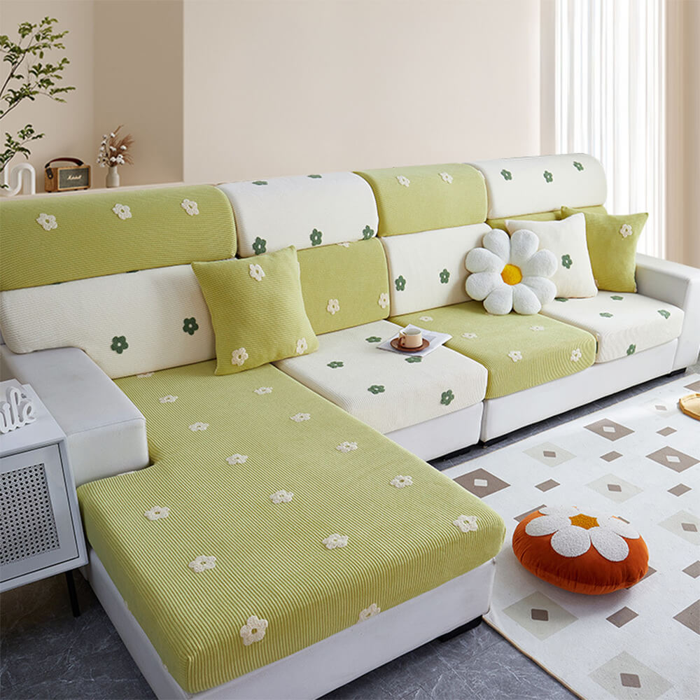 Floral Embroidered Fleece Sofa Anti-Scratch Stretch Couch Cover