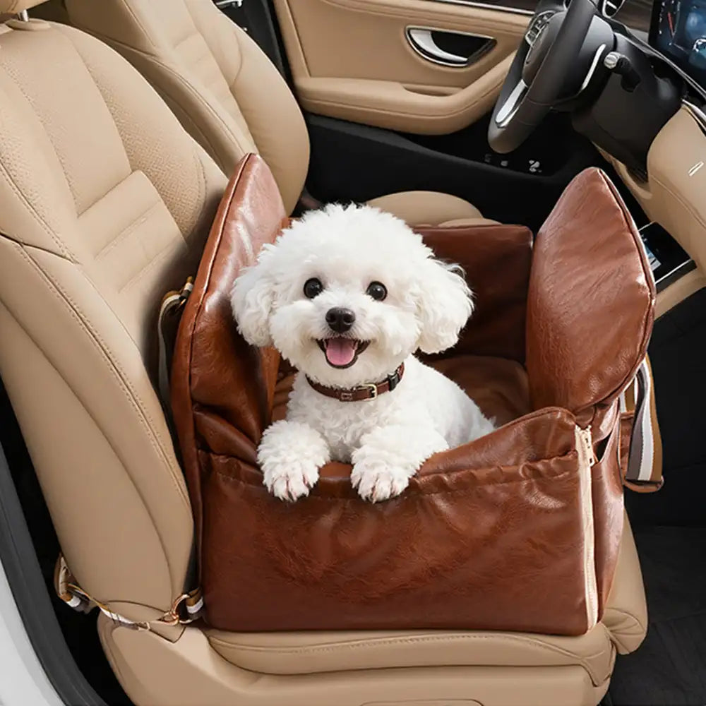 Deluxe Faux Leather Safety Center Console Pet Car Seat and Carrier 3 -in-1