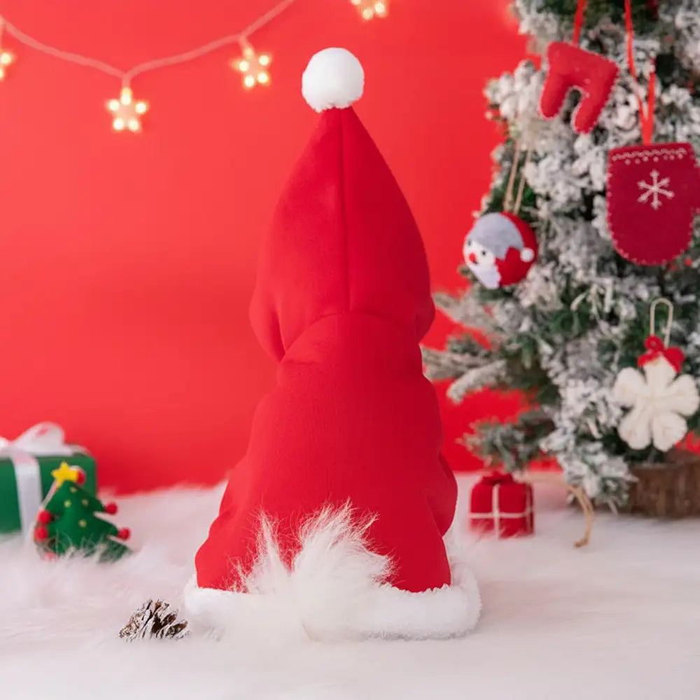 Christmas Santa Pet Cloak Warm Plush Dog Cape with Hat