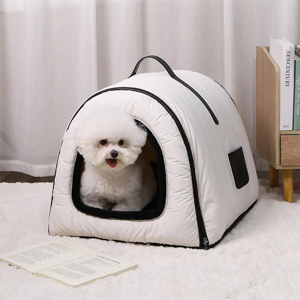 Cozy Enclosed Water-Repellent Washable Cat Cave Deep Sleep Dog Bed