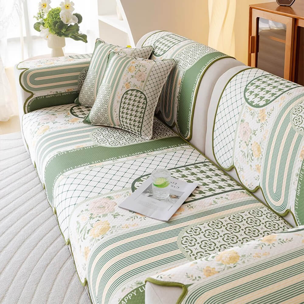 Floral Chic Sofa Decoration Protection Wave Edge Non-Slip Couch Cover