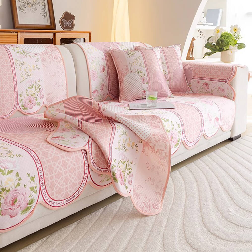 Floral Chic Sofa Decoration Protection Wave Edge Non-Slip Couch Cover