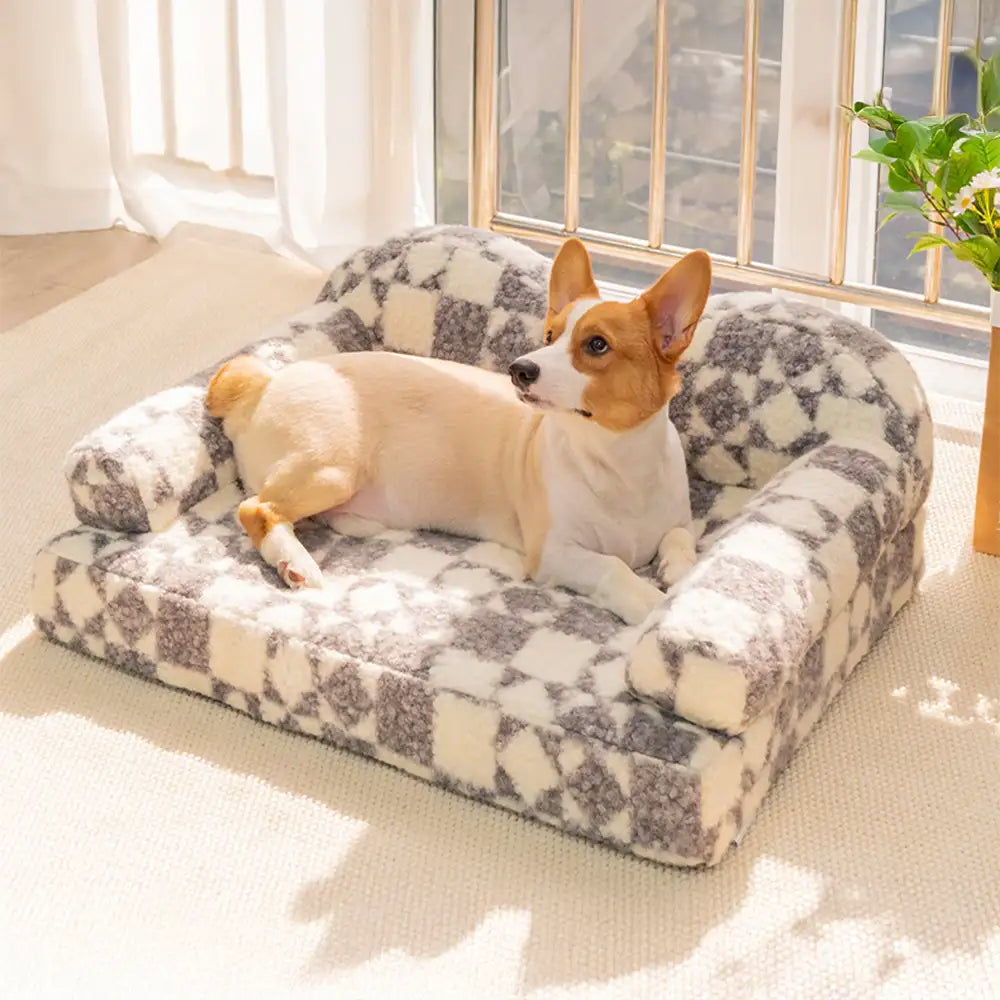 Geometric-Pattern Plush Thermal Removable And Washable Dog Bed