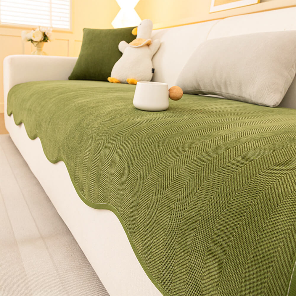 Minimalist Herringbone Chenille Non-Slip Wavy Edge Couch Cover