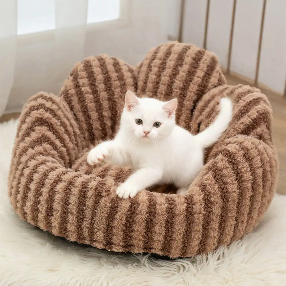 Petal-Shaped Striped Plush Pet Sofa Bed