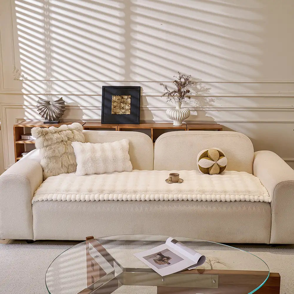 Soft Faux Rabbit Plush Thick Skin-Friendly Non-Slip Couch Cover