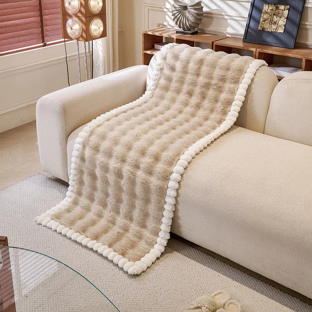Soft Faux Rabbit Plush Thick Skin-Friendly Non-Slip Couch Cover