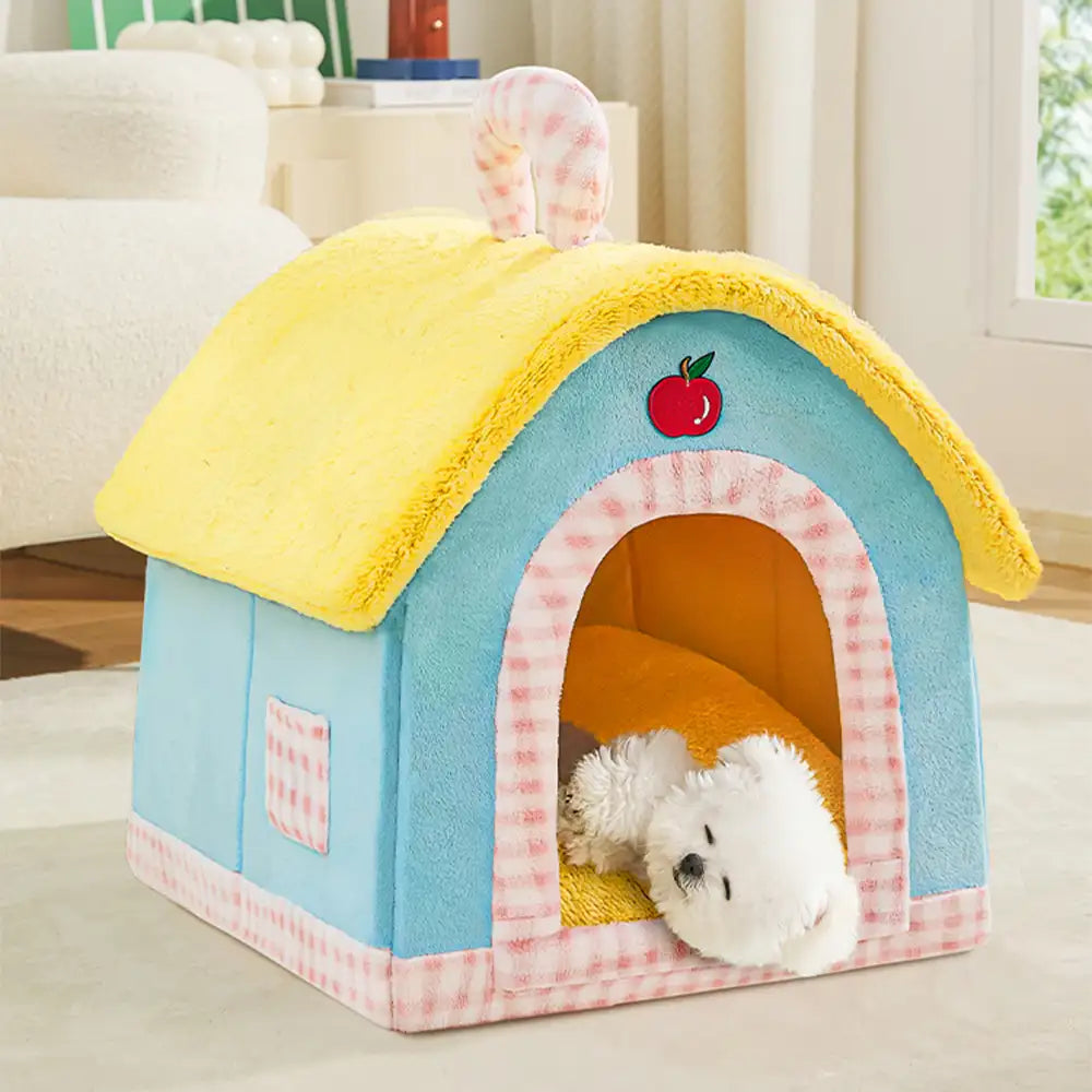 Vintage Plaid Cozy Plush Warm Foldable Cat Cave Dog House