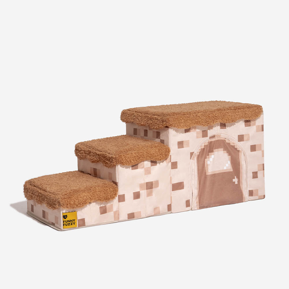 Retro Pixel Handcrafted Foldable Pet Stairs With Storage - Blocky PawGame