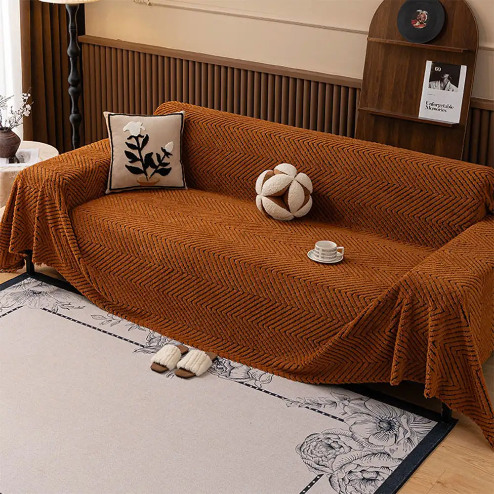 Thickened Herringbone Warming Plush Multi-Functional Blanket Couch Cover