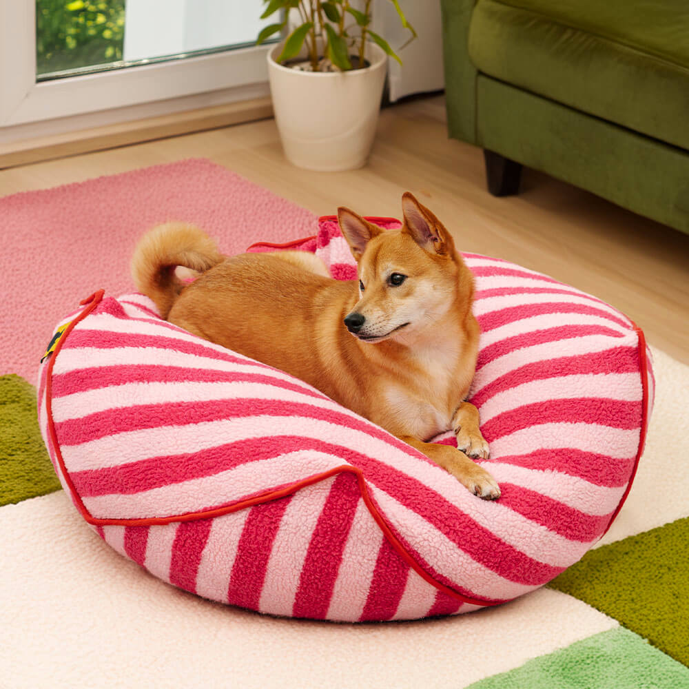 Trendy Striped Pattern Polygonal Calming Bean Bag Dog Bed