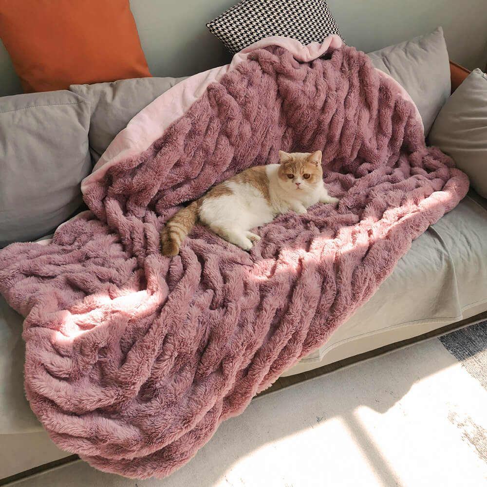 Super Soft Faux Fur & Velvet Luxury Pet Throw Blanket Human Blanket - FUNNYFUZZY