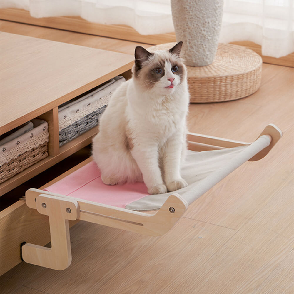 Comfortable Sturdy L-Shaped Wooden Hanging Hammock Cat Bed