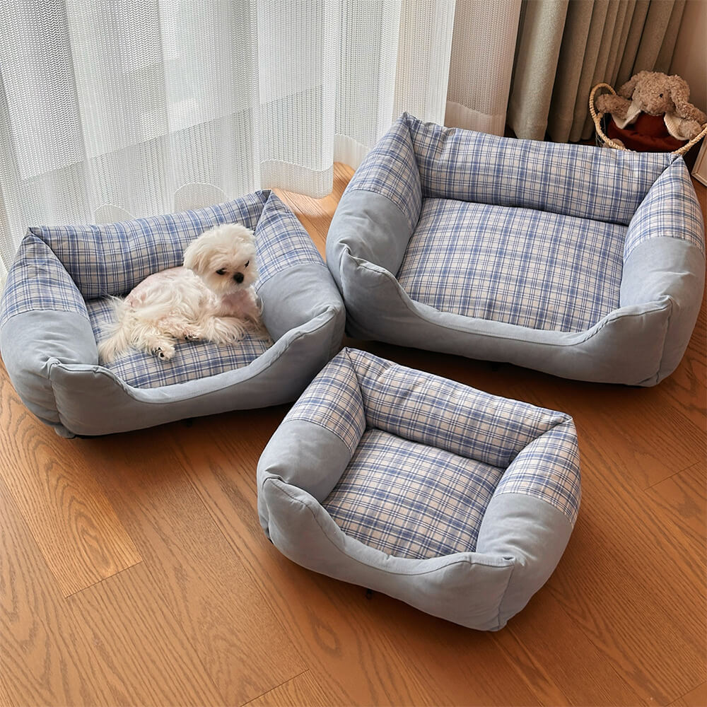 Plush Gingham Orthopedic Anti-Slip Washable Dog & Cat Bed