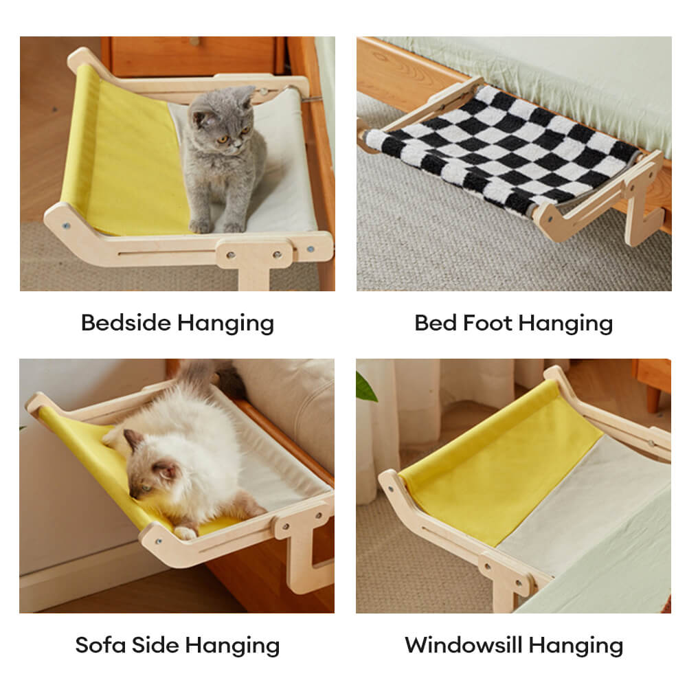 Comfortable Sturdy L-Shaped Wooden Hanging Hammock Cat Bed