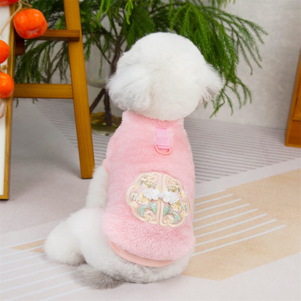 Embroidered Fleece Dog Jacket – Elegant and Warm for Special Occasions