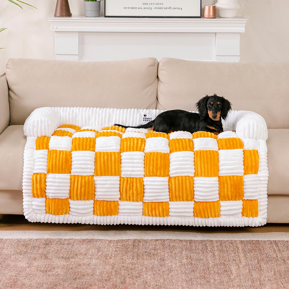 Cream Square Plaid Cozy Dog Mat Furniture Protector Cover