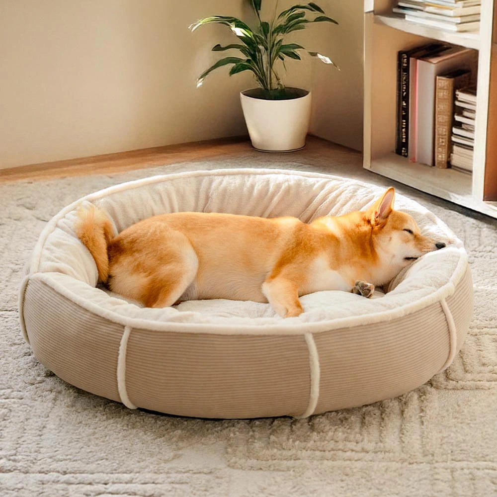 Ultra Plush Corduroy Anti-Anxiety Donut Dog Bed