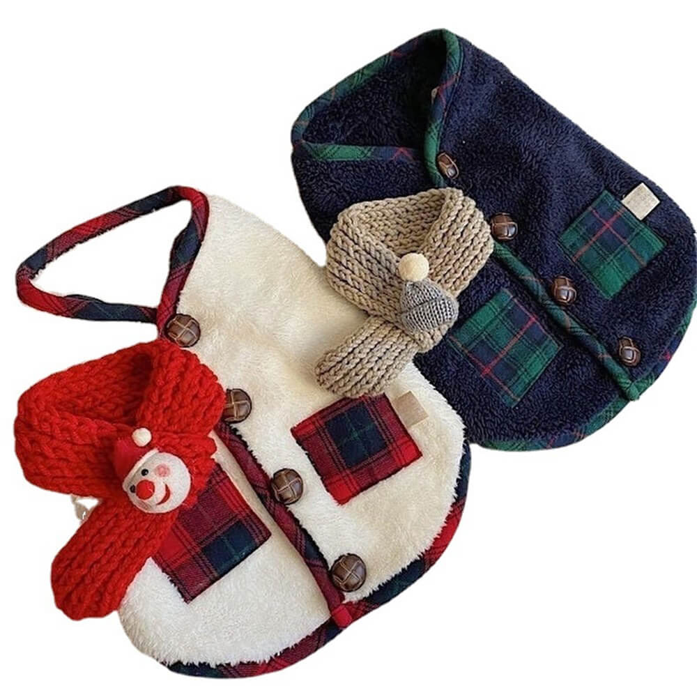 Plaid Winter Dog Jacket with Scarf – Festive and Cozy for the Holidays