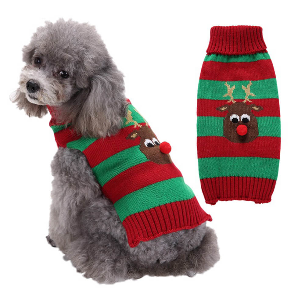 Christmas Reindeer Warm Turtleneck Dog Knit Sweater