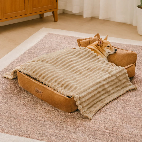 Retro Faux Suede Dual-sided Washable Bolster Dog Bed With Pillow – SweetDream