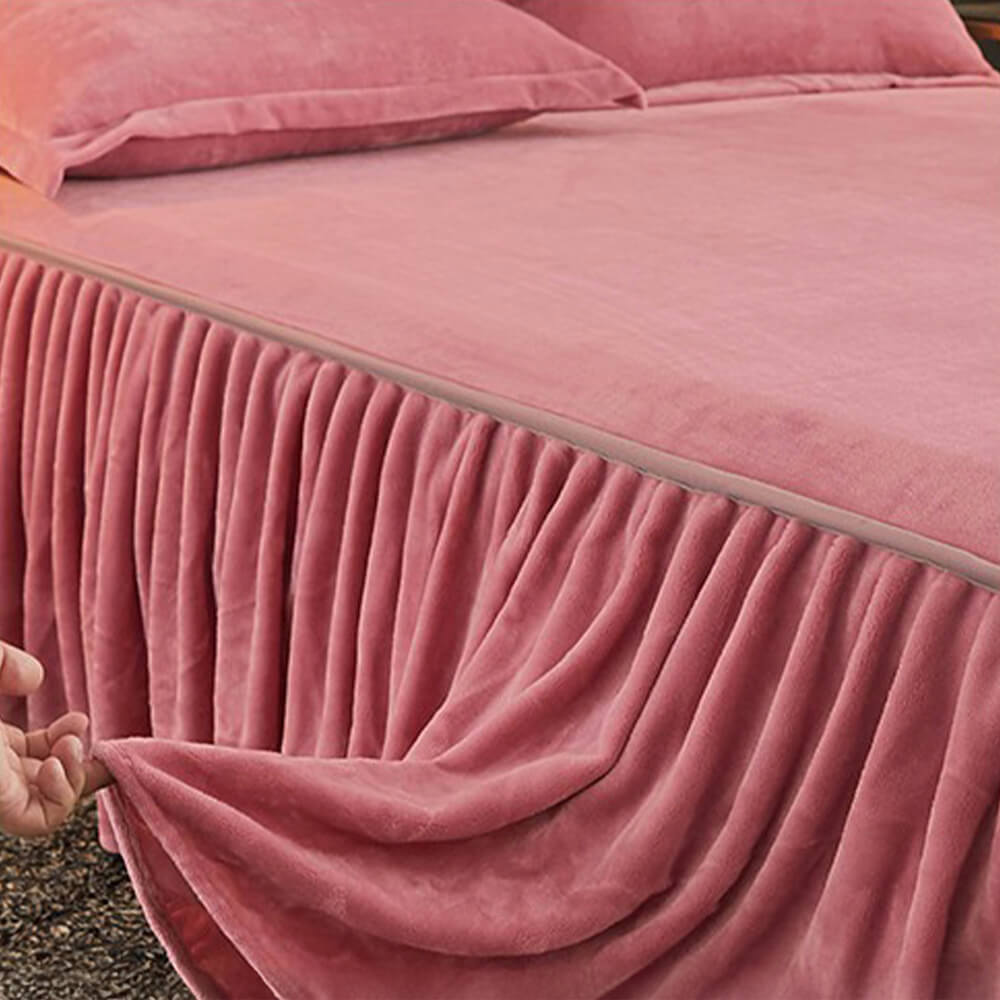 Solid Color Soft Warm Milk Velvet Mattress Cover Protector Bed Skirt