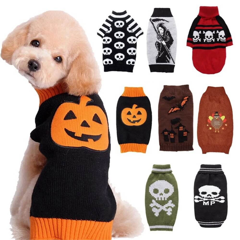 Halloween Pet Sweater | Warm & Cozy Halloween Pattern Dog Clothing