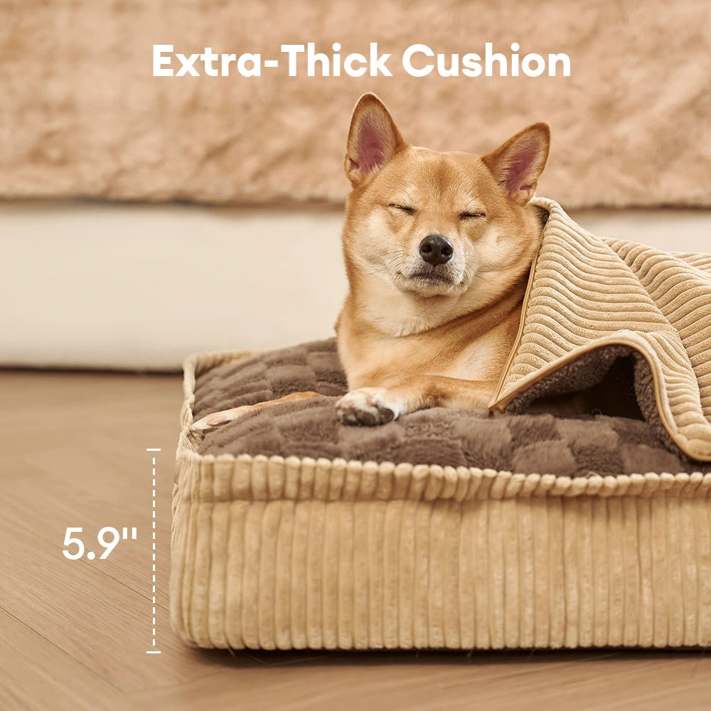Fluffy Warm Detachable Orthopedic Dog Bed- Checker Cocoon