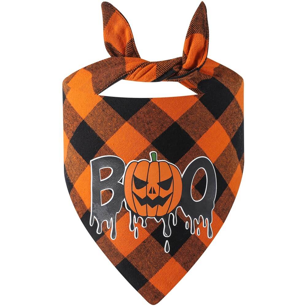 Halloween Pet Plaid Letter Bib | Cotton Gift Bib for Pets