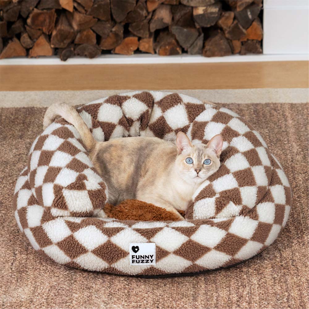 Classic Argyle Washable Bolster Donut Cat Bed - Cozy Haven