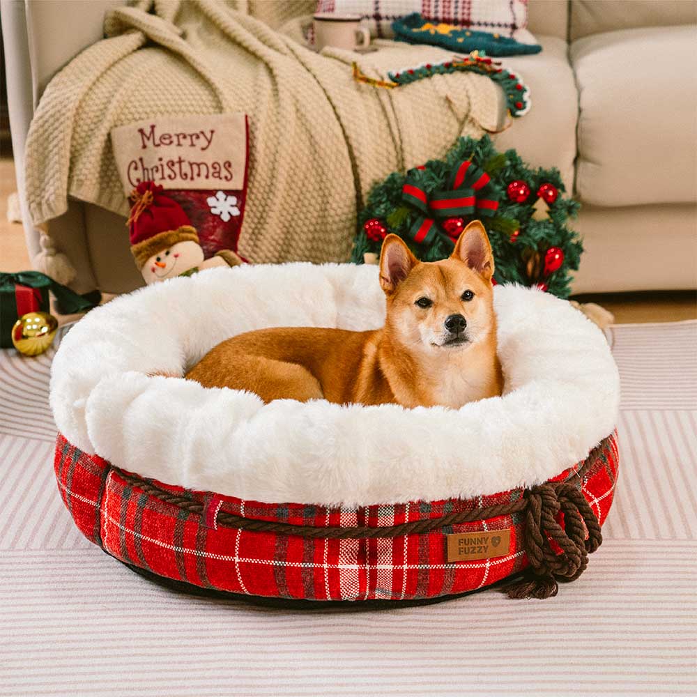 Classic Jacquard Plush Donut Dog Bed - Snuggle Den