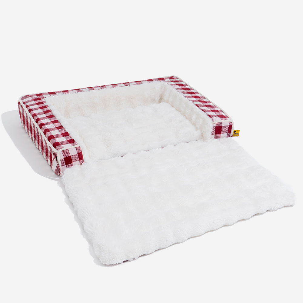 Classic Plaid Ergonomic Calming Dog Bed - Expandable＆Washable