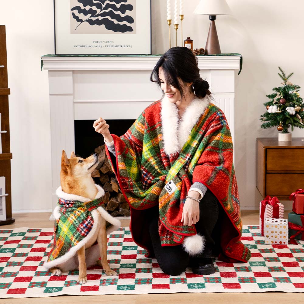 Classic Plaid Warmth Human & Dog Poncho - Festive Companions