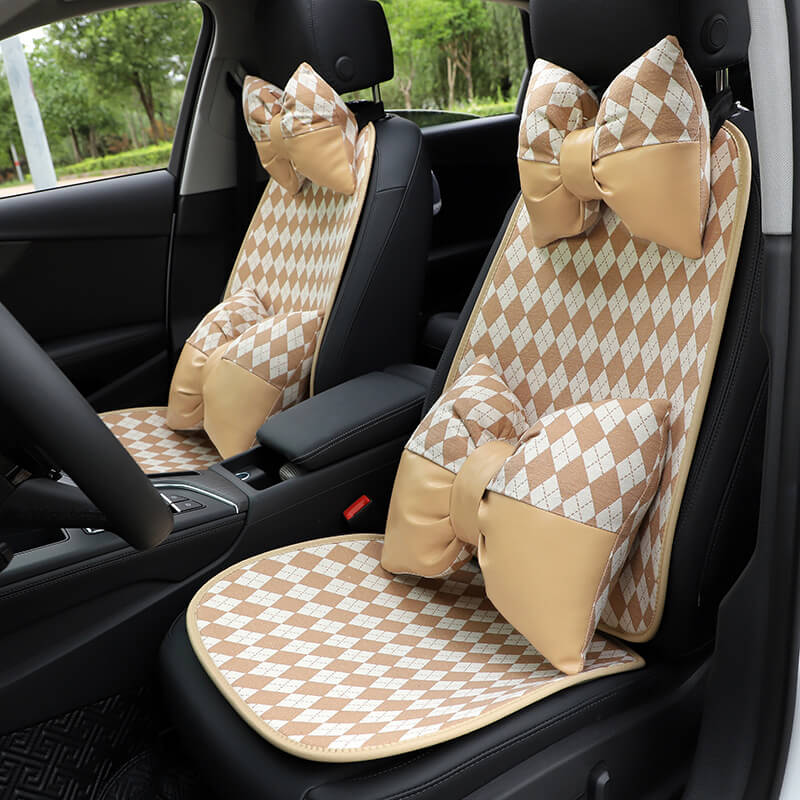 Classic Rhombus Color Matching Non-slip Front Car Seat Cover Full Set