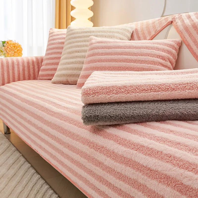 Double Warmth Comfort Striped Anti-slip Couch Cover