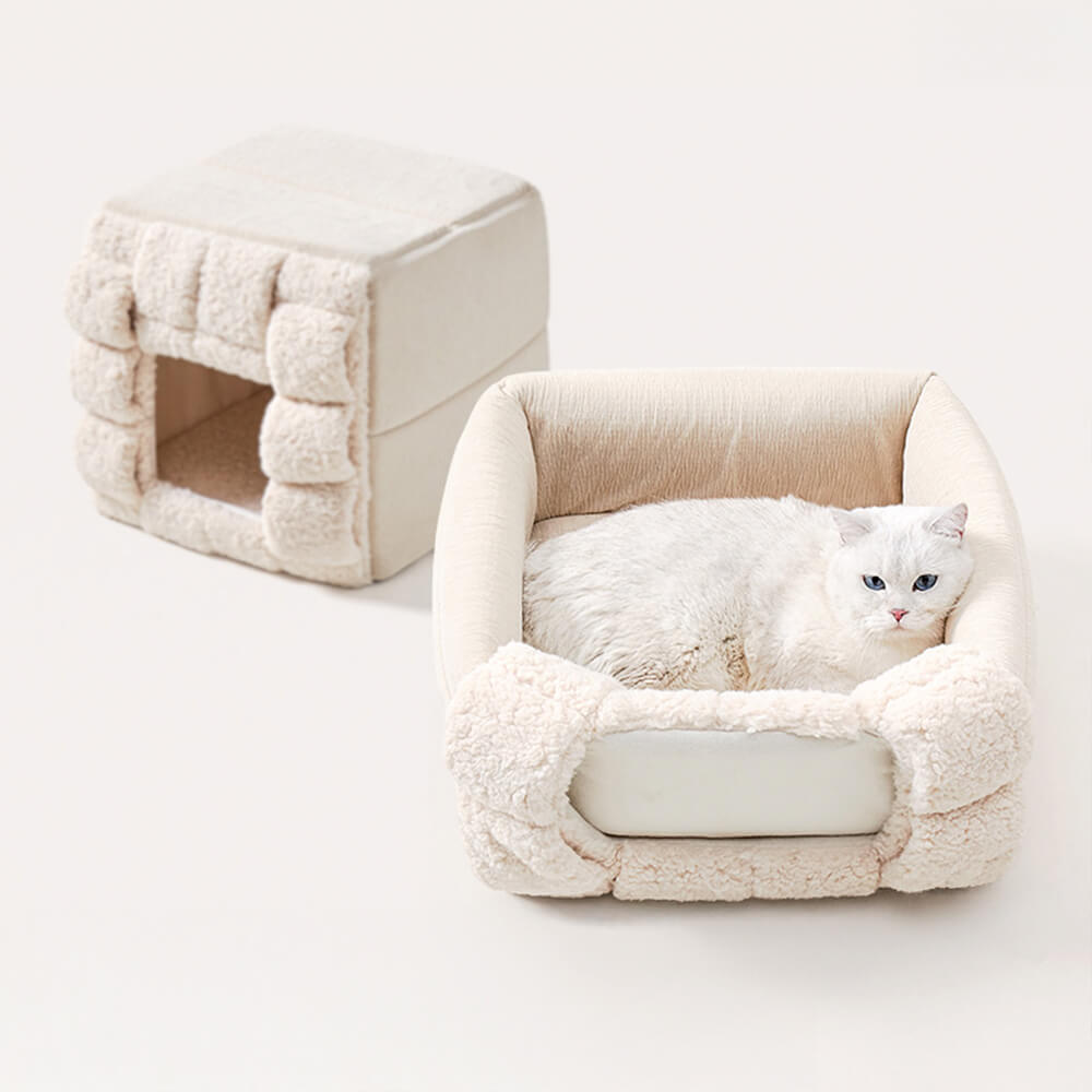 Handwoven Design Cozy Square Convertible Space Cat Bed