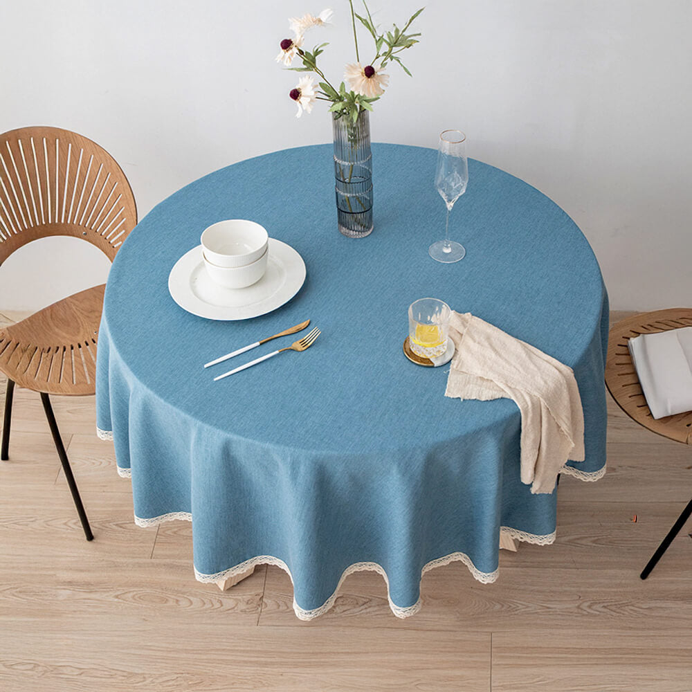 Minimalist Linen Waterproof and Oil-Resistant Easy-Care Round Tablecloth