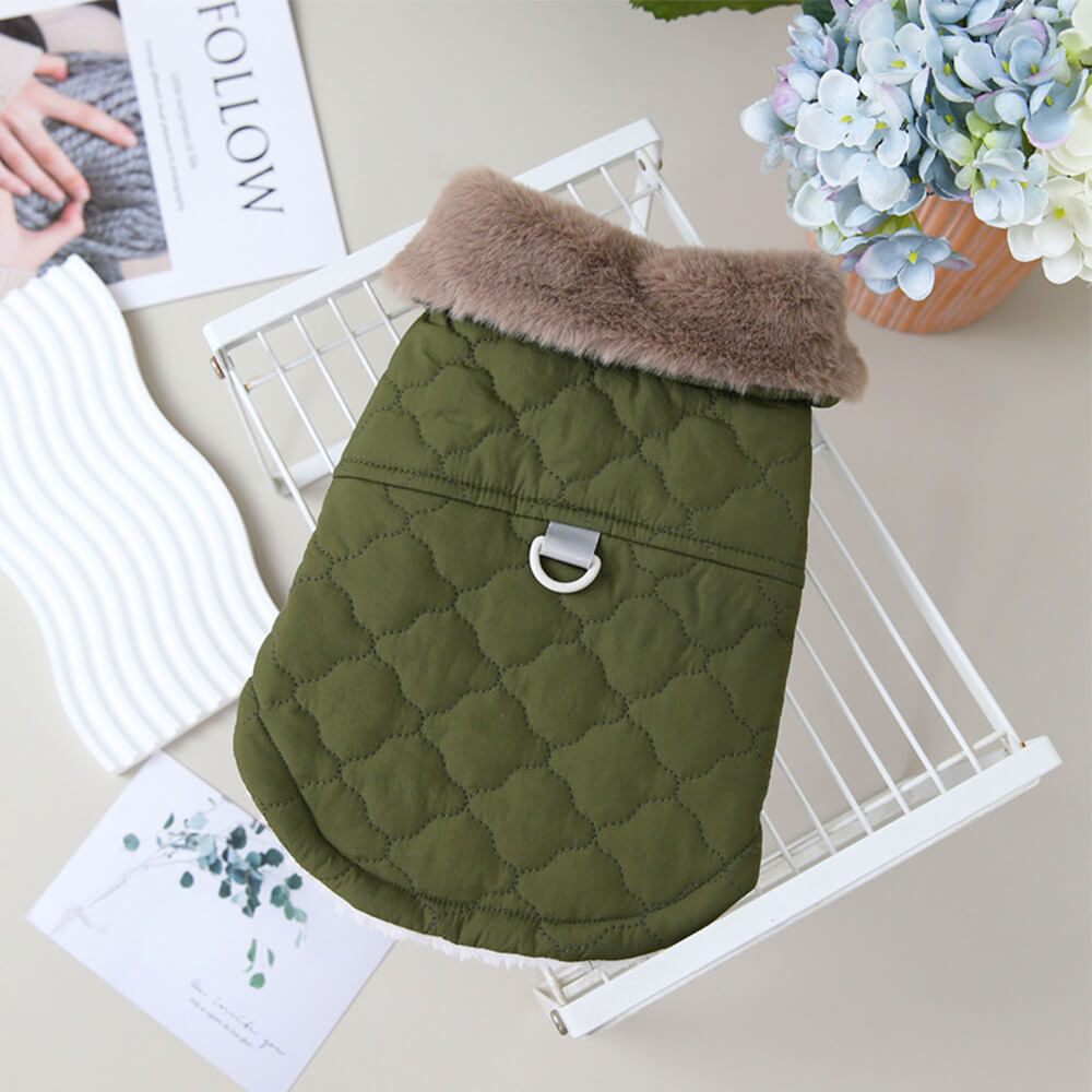 Plush Quilted Warm Faux Fur Collar Dog Jacket