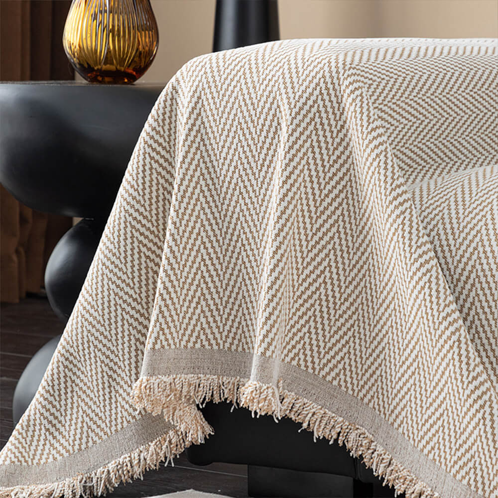 Premium Herringbone Chenille Fringe Full Coverage Couch Cover