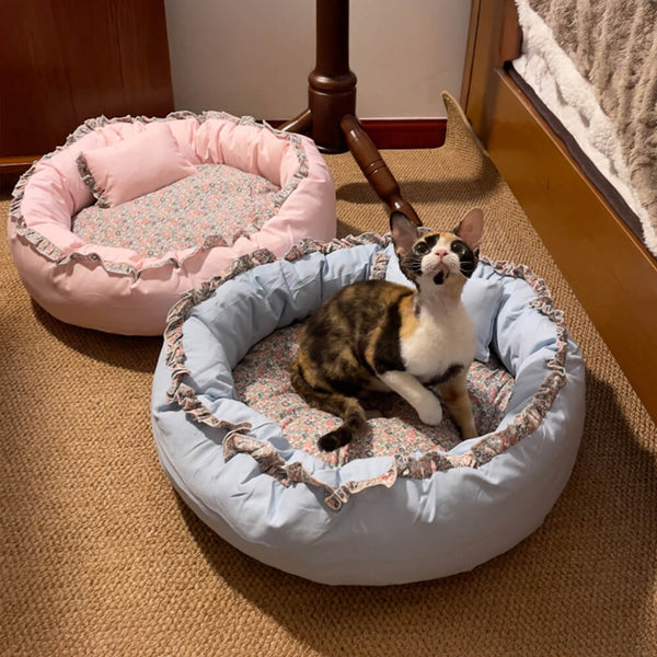 Vintage Pastoral Floral Cozy Round Cat Bed