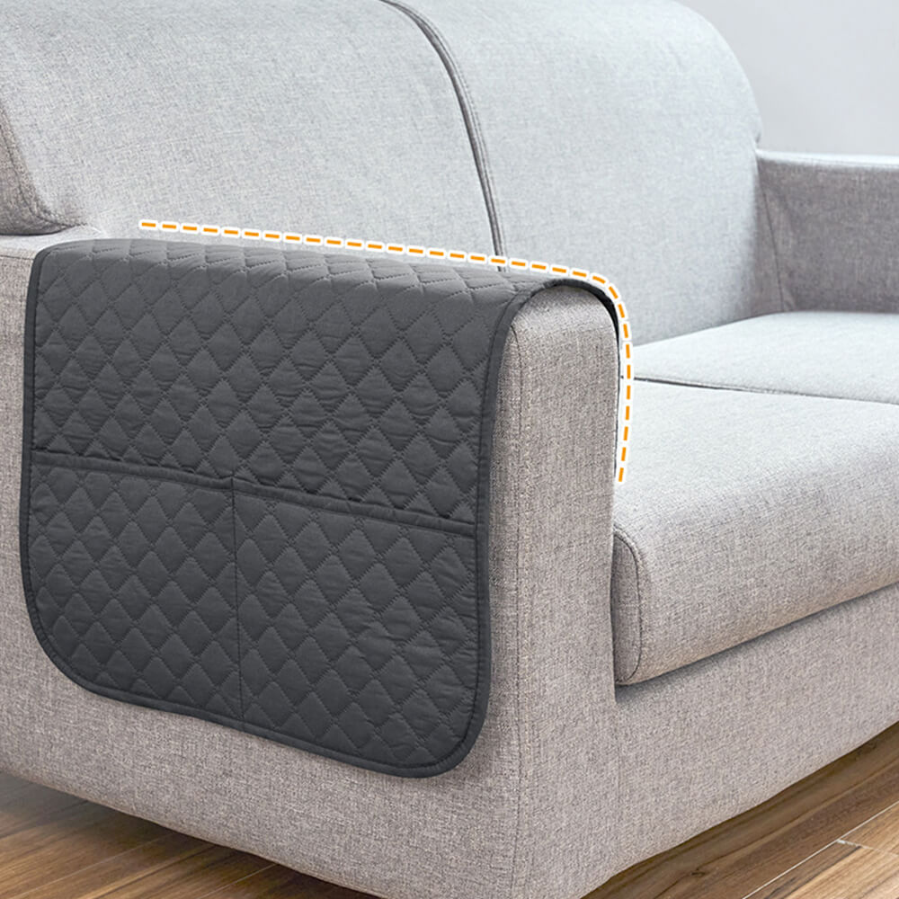 Waterproof Quilted Sofa Armrest Cover with Pockets