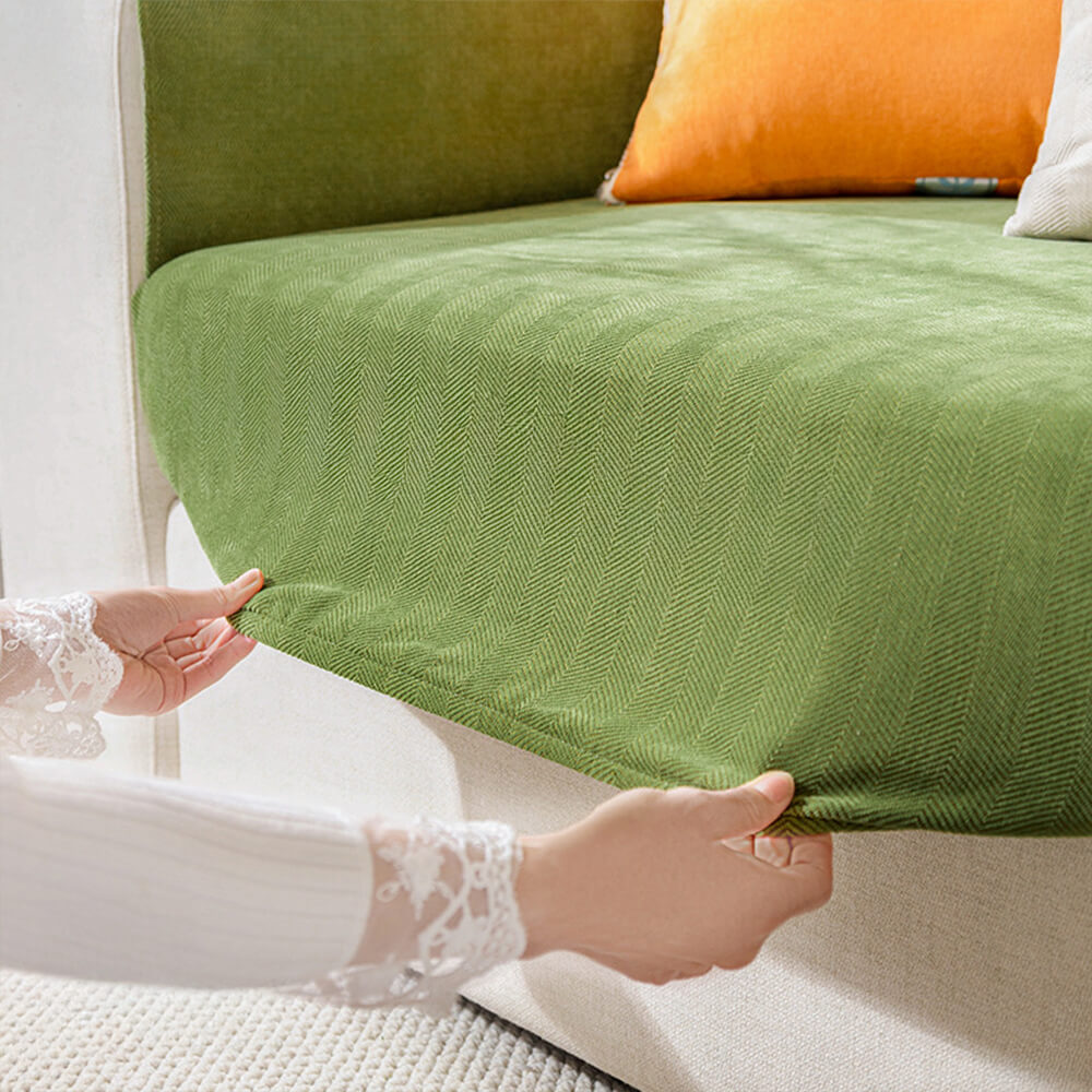 Herringbone Chenille Elastic Full Coverage Anti-Slip Magic Couch Cover